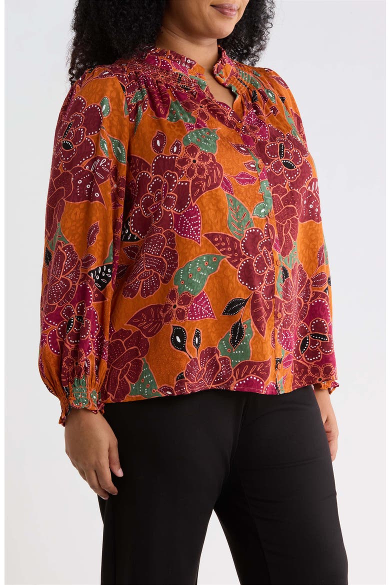 Marven Floral Button Down Top, Alternate, color, RUST-BROWN