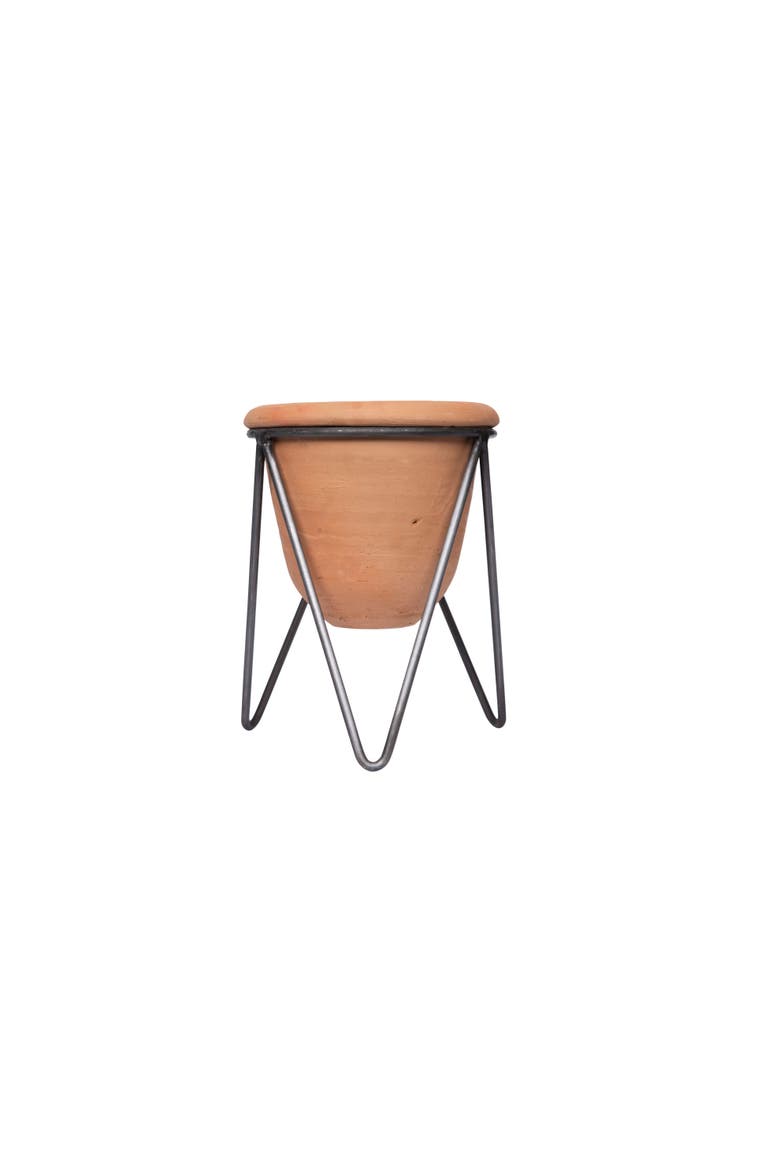 Terracotta Pot with Metal Stand, Main, color, Orange