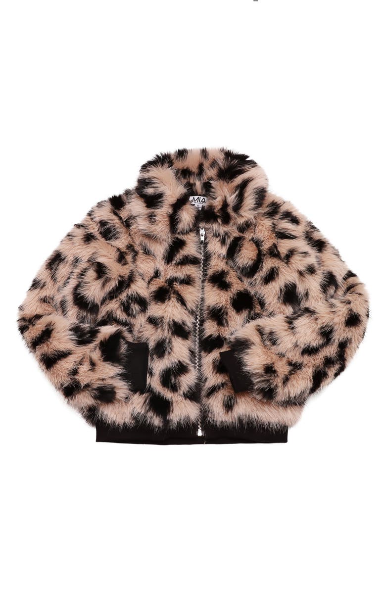 MIA New York Kids' Leopard Print Faux Fur Jacket, Main, color, 