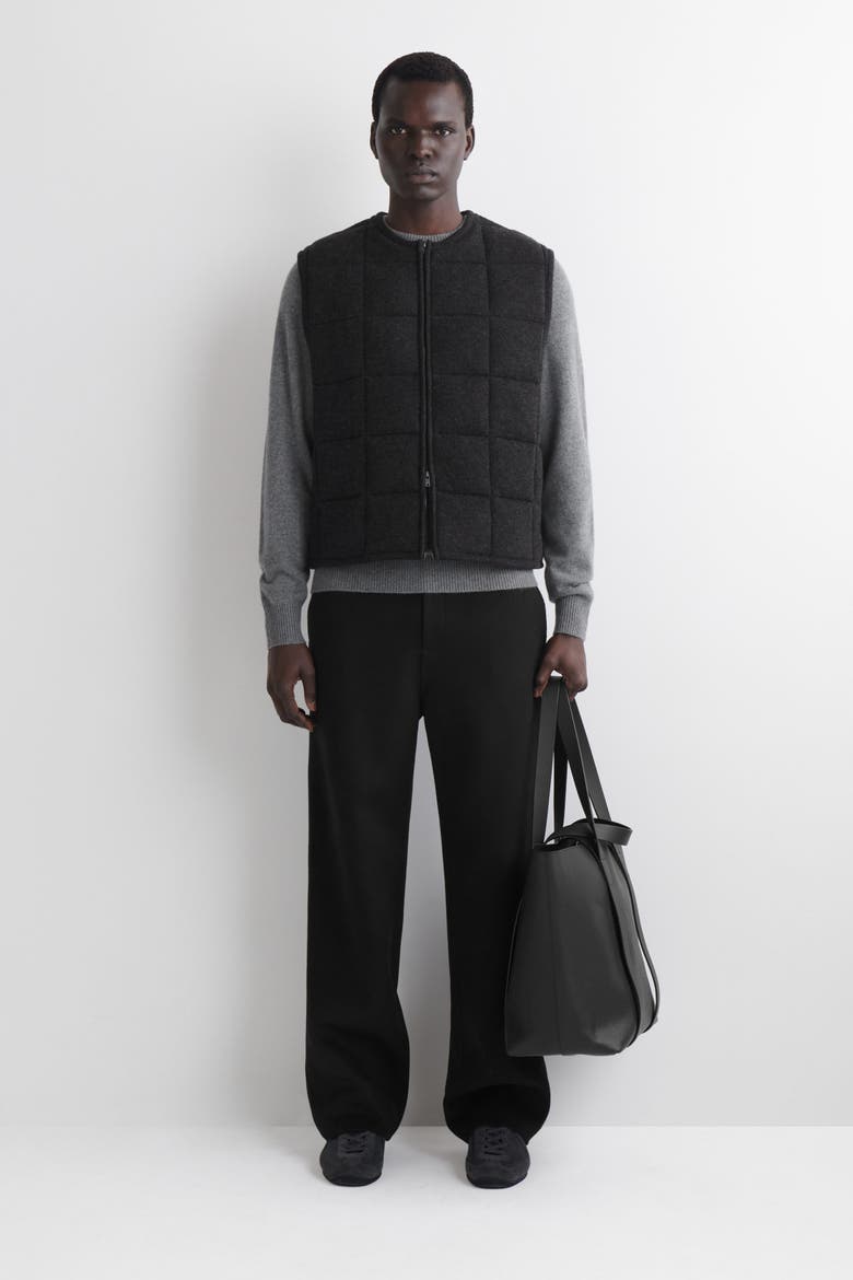 Padded Quilted Knit Merino Wool Vest, Alternate, color, CHARCOAL MÉLANGE