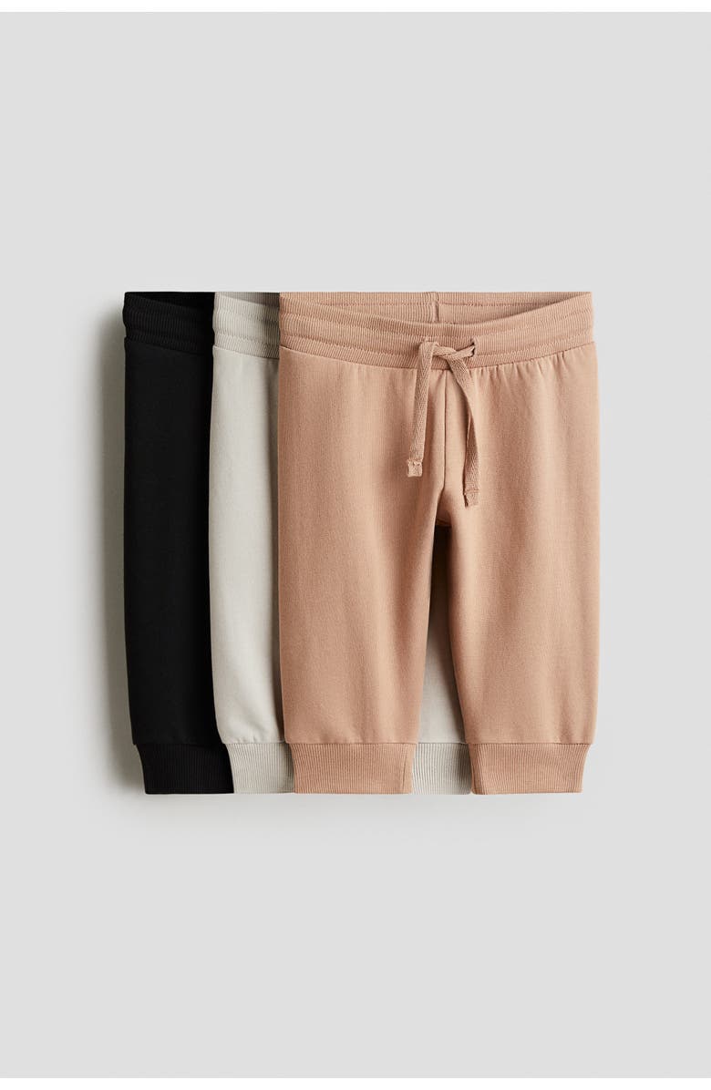 H&M 3-pack Cotton Joggers, Main, color, Beige/Black
