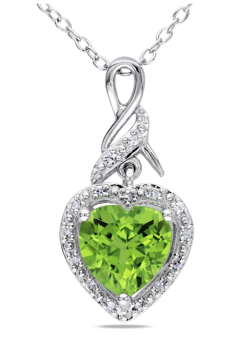 DELMAR Sterling Silver Peridot & Diamond Heart Pendant Necklace - 0.06ct., Main, color, Green