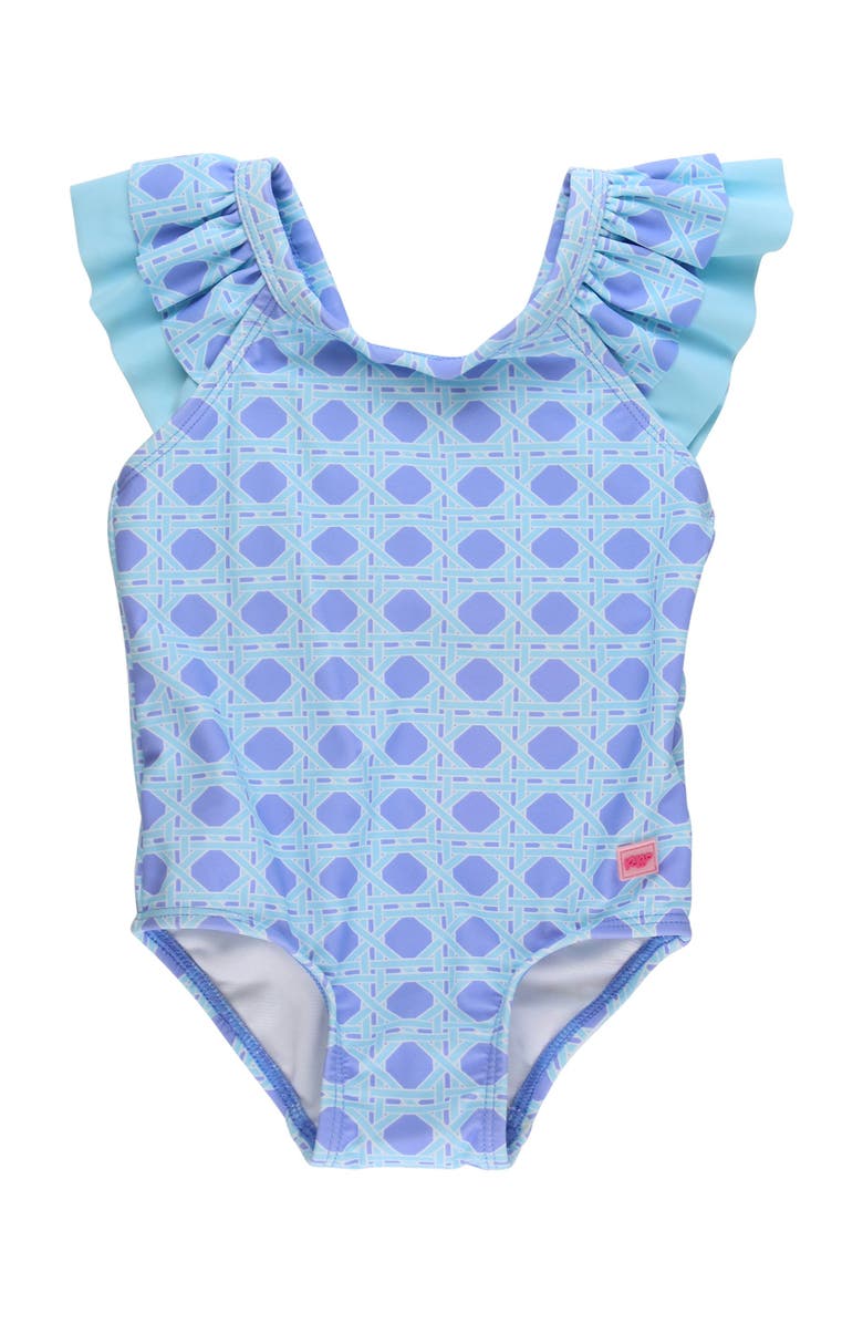 RuffleButts Girls V-Back UPF50+ One Piece, Main, color, Periwinkle Blue Coastal Cane