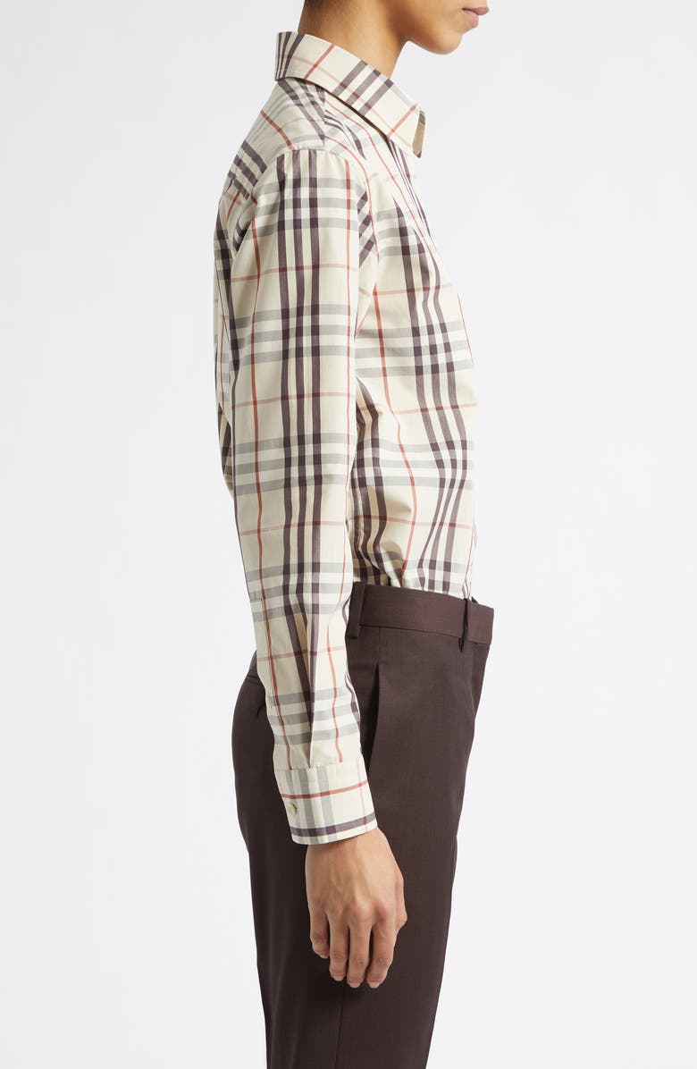 Burberry Emma Check Cotton Poplin Button-Up Shirt, Alternate, color, Almond Beige Ip Chck
