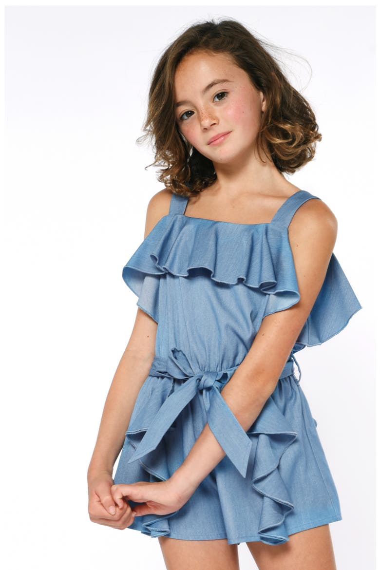 Kids' Ruffle Romper, Alternate, color, BLUE