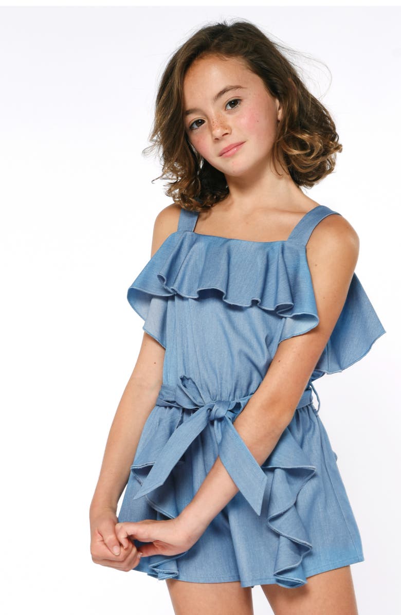 Hannah Banana Kids' Ruffle Romper, Alternate, color, Blue