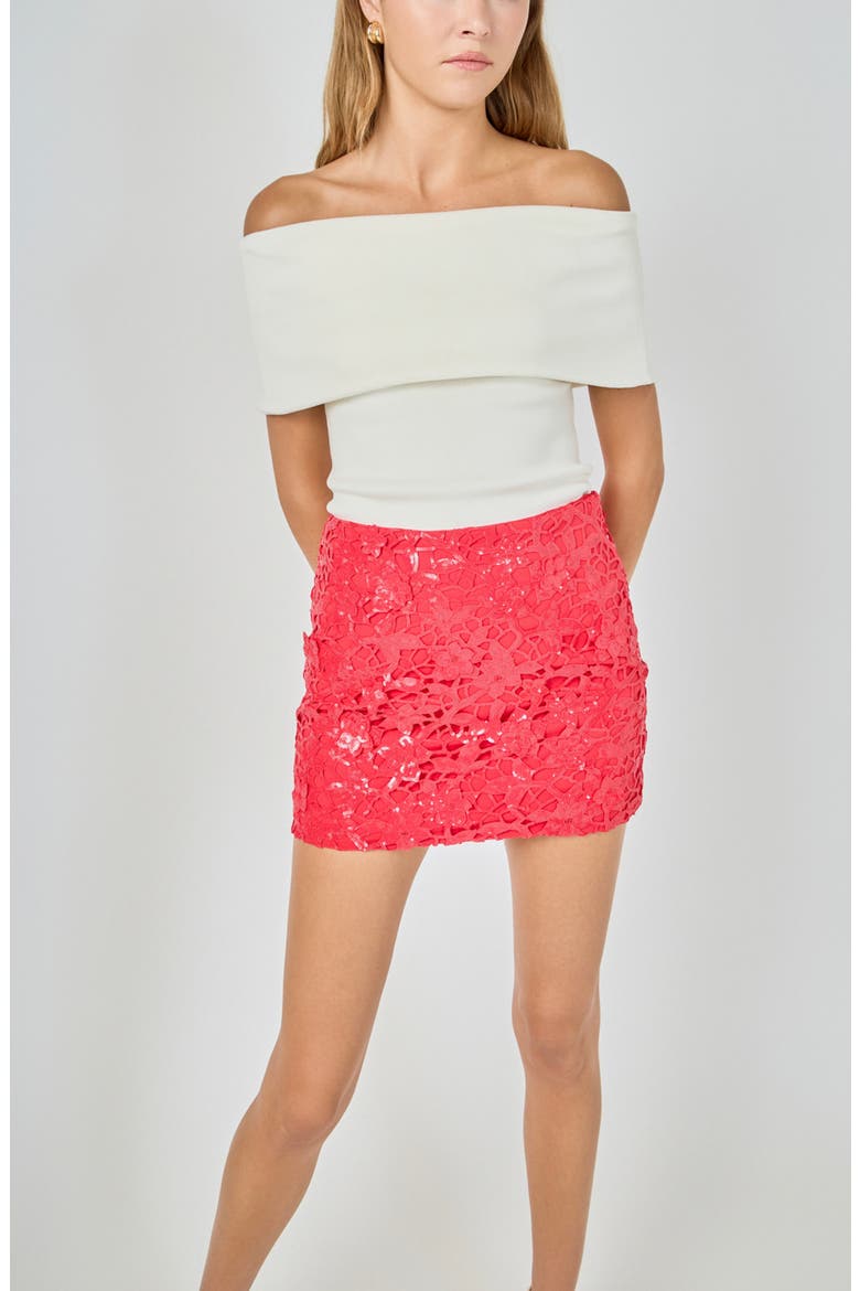 Floral Appliqu Sequin Lace Miniskirt, Alternate, color, RED