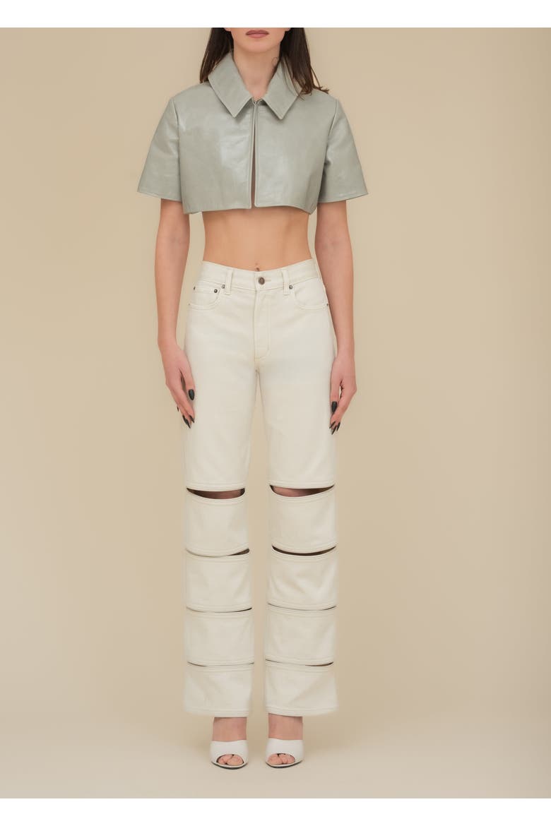 Circe Shiny Leather Cropped Bolero, Alternate, color, Sage