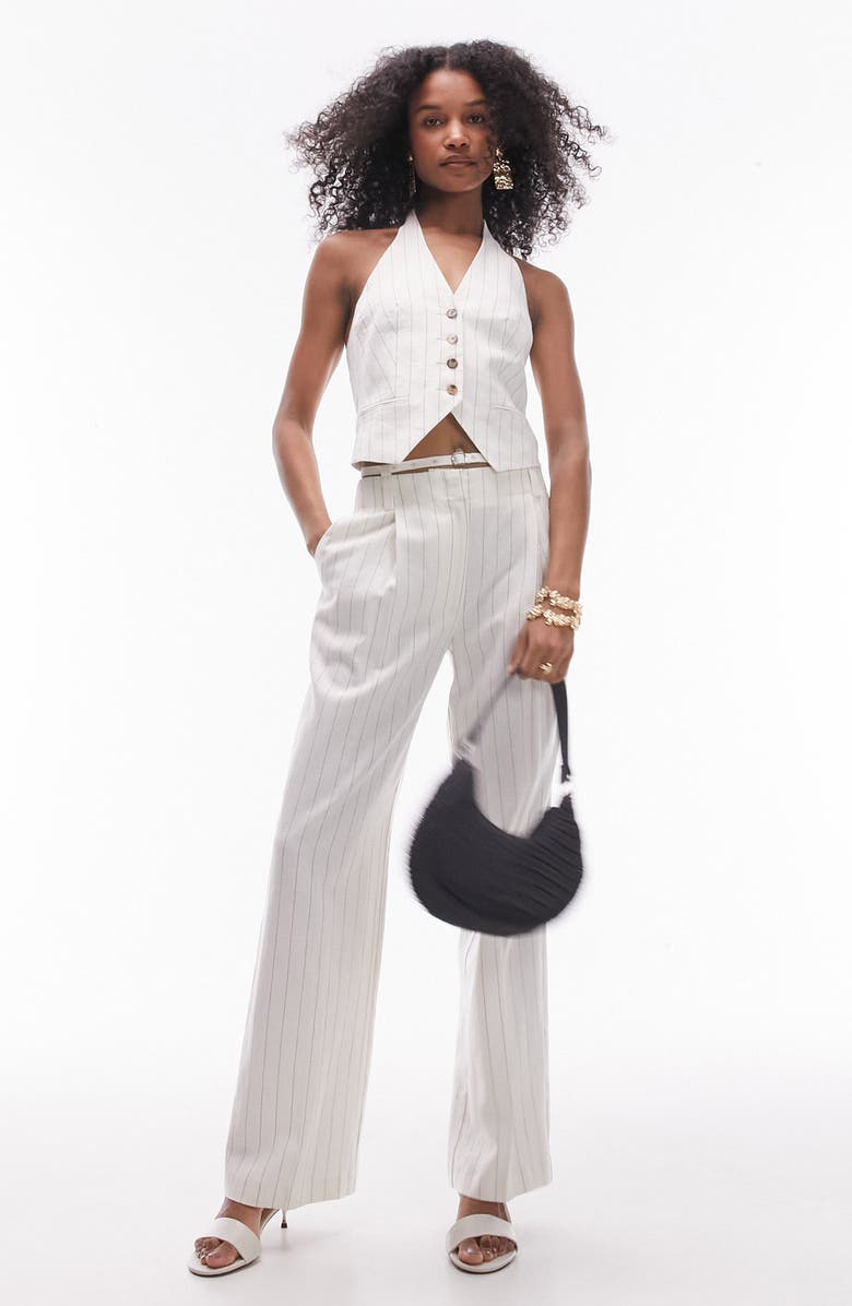 Topshop Halter Neck Waistcoat Vest, Alternate, color, Cream