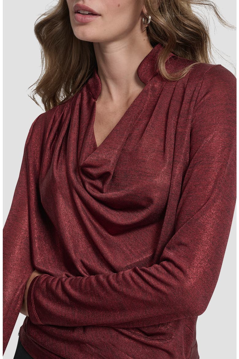 Heather Foil Drape Top, Alternate, color, MERLOT