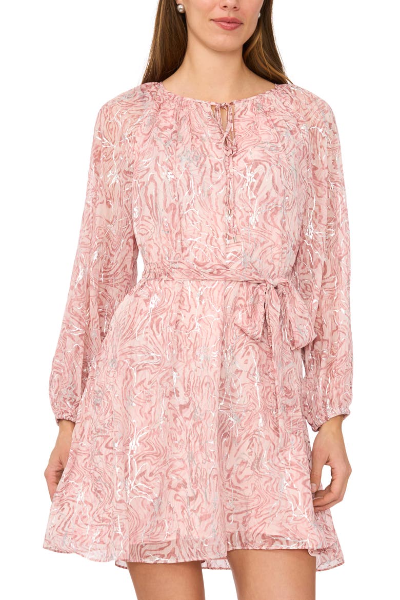 Long Sleeve Tie Waist Dress, Alternate, color, CAMEO ROSE