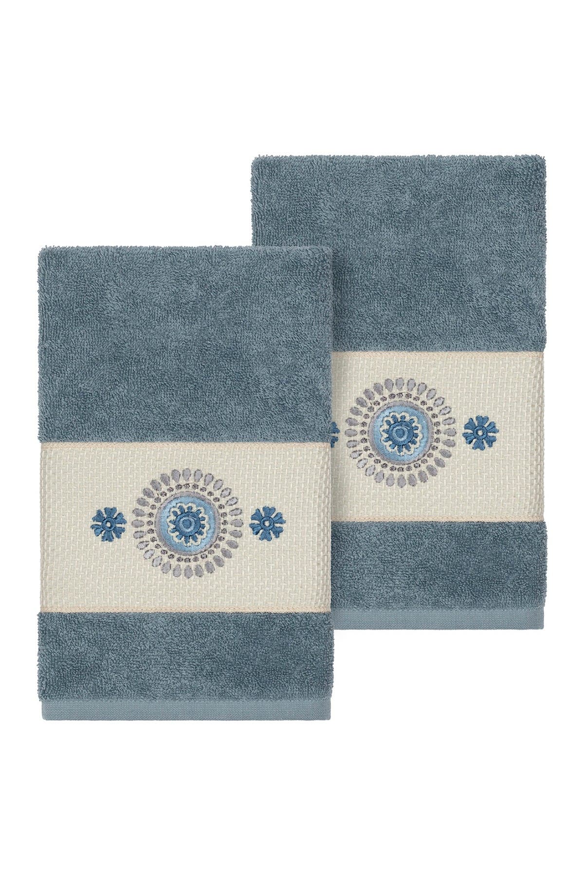 Linum Home Textiles Isabell Embellished Hand Towel - Set of 2 - Teal