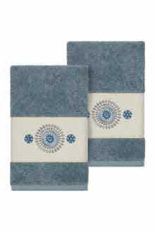 Linum Home Textiles Isabell Embellished Hand Towel - Set of 2 - Teal