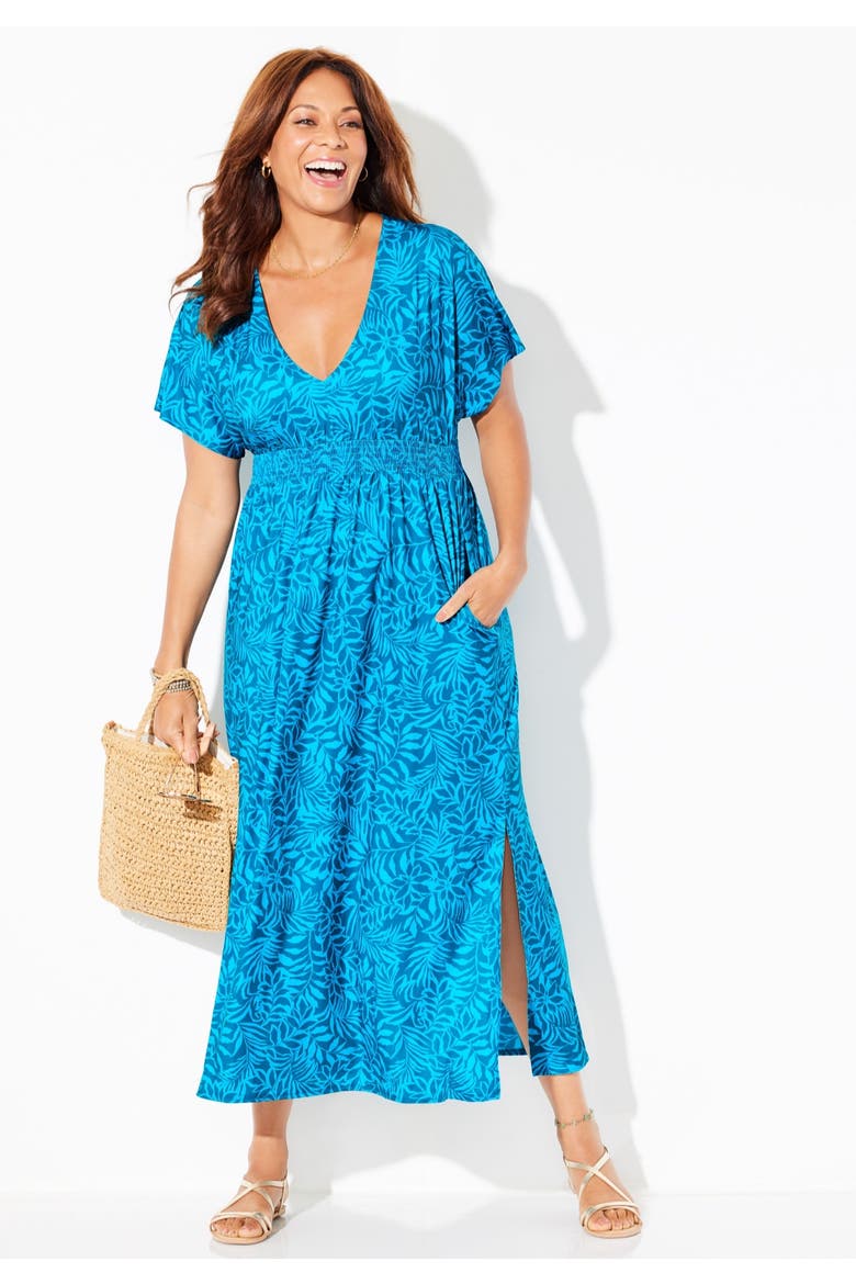 Pack & Go Wrinkle Resistant Maxi Cover Up Dress, Alternate, color, Mediterranean Palms