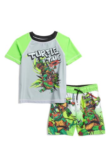 Dreamwave Kids' Teenage Mutant Ninja Turtles Rashguard & Swim Shorts Set In Green