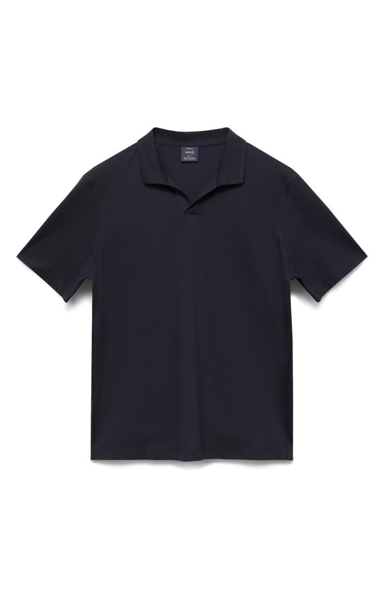 MANGO Slim Fit Johnny Collar Cotton Blend Piqué Polo, Alternate, color, Night Blue