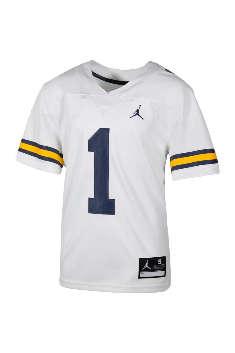 Youth Jordan Brand #1 White Michigan Wolverines Team Replica Football Jersey, Alternate, color, White