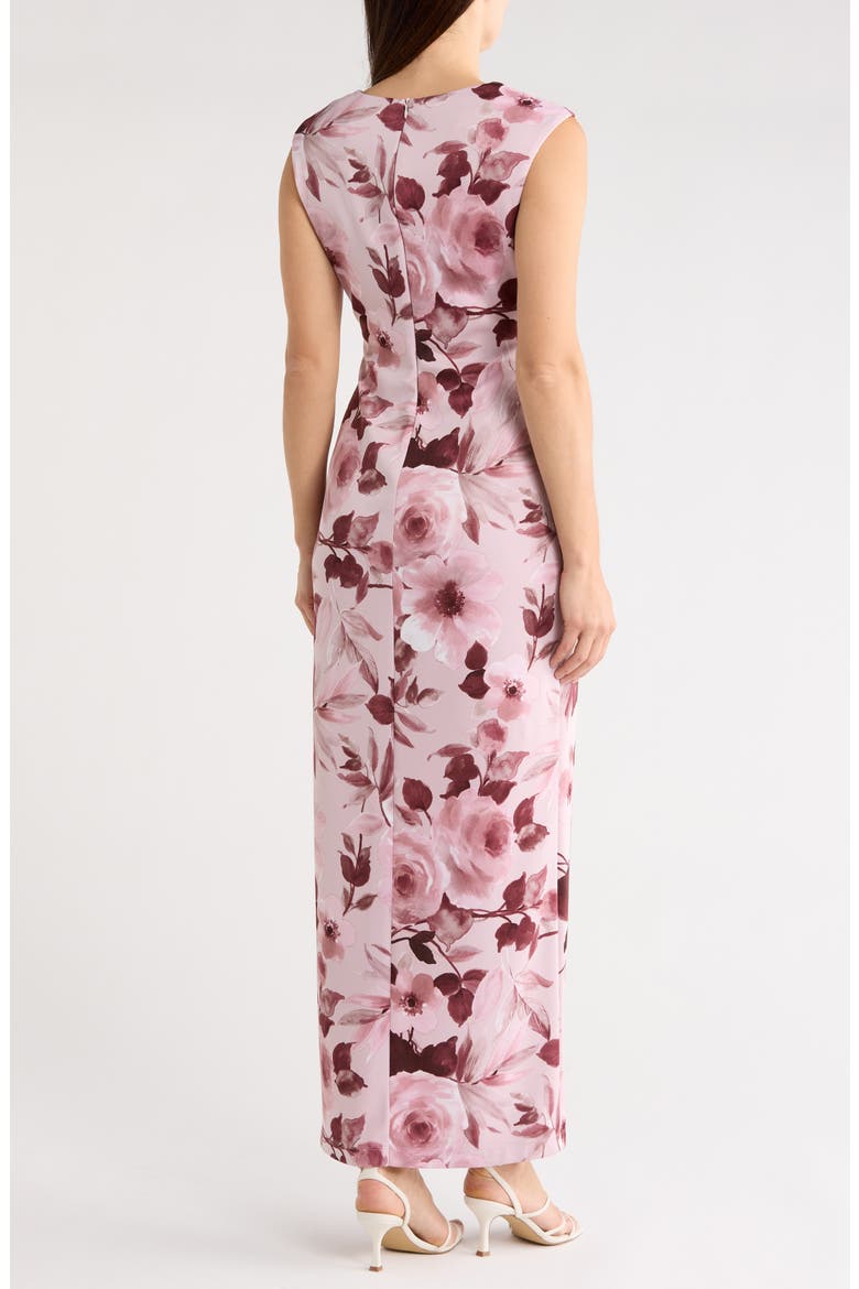 Floral Gathered Waist Maxi Dress, Alternate, color, MAUVE/ ROSEWOOD
