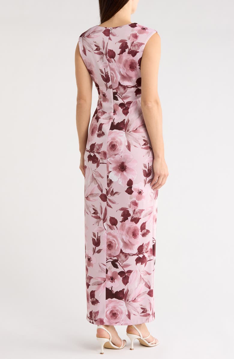 Connected Apparel Floral Gathered Waist Maxi Dress, Alternate, color, Mauve/ Rosewood