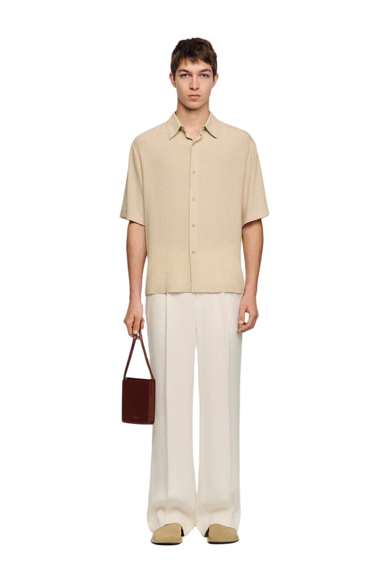 Pleated shirt with shark collar, Alternate, color, Sand