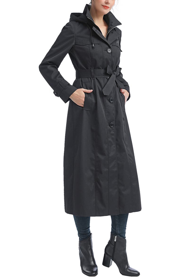 Women's Aine Hooded Long Rain Coat, Alternate, color, Black