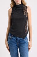 MANGO Mock Neck Sleeveless Top with Lace Inset