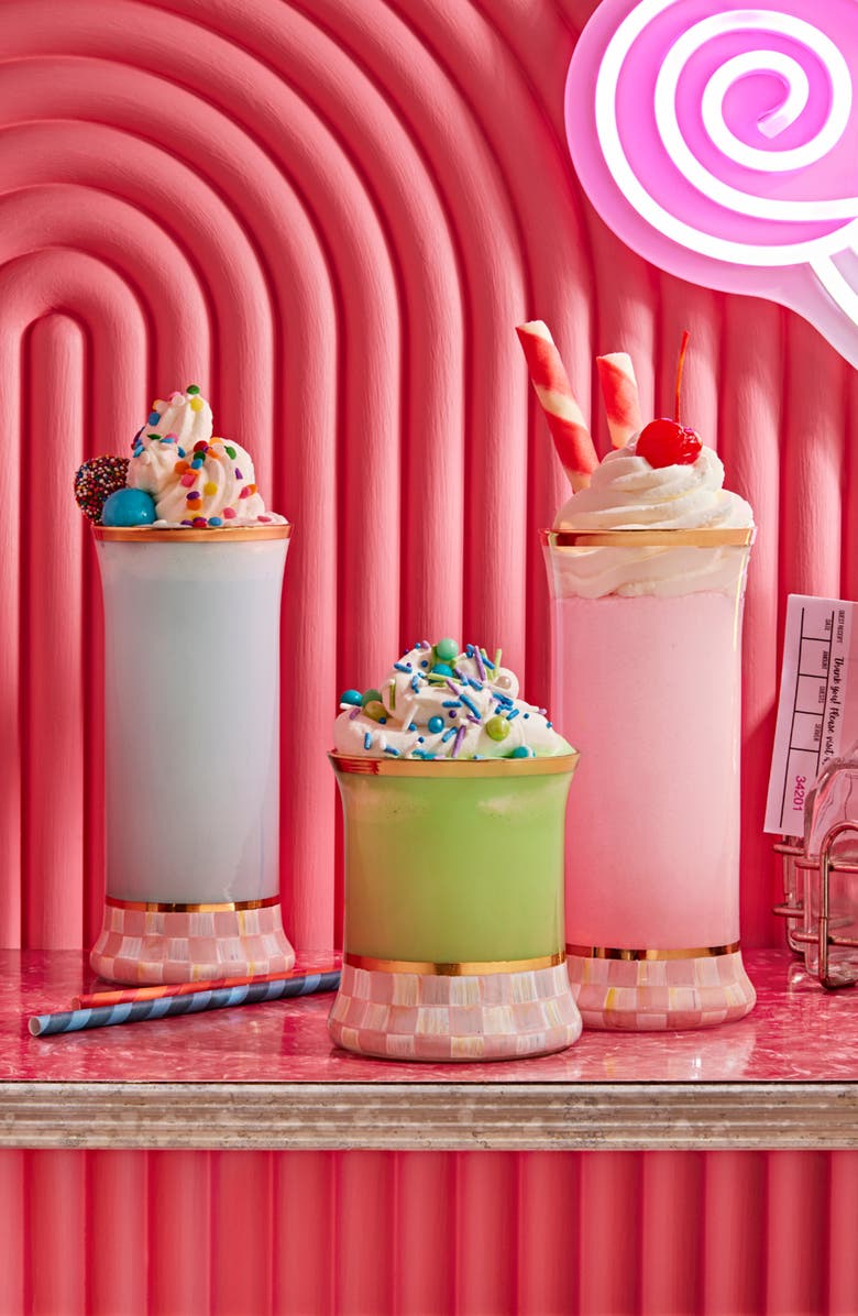 MACKENZIE CHILDS Rosy Check Set of 2 Highball Glasses, Alternate, color, Pink/ White