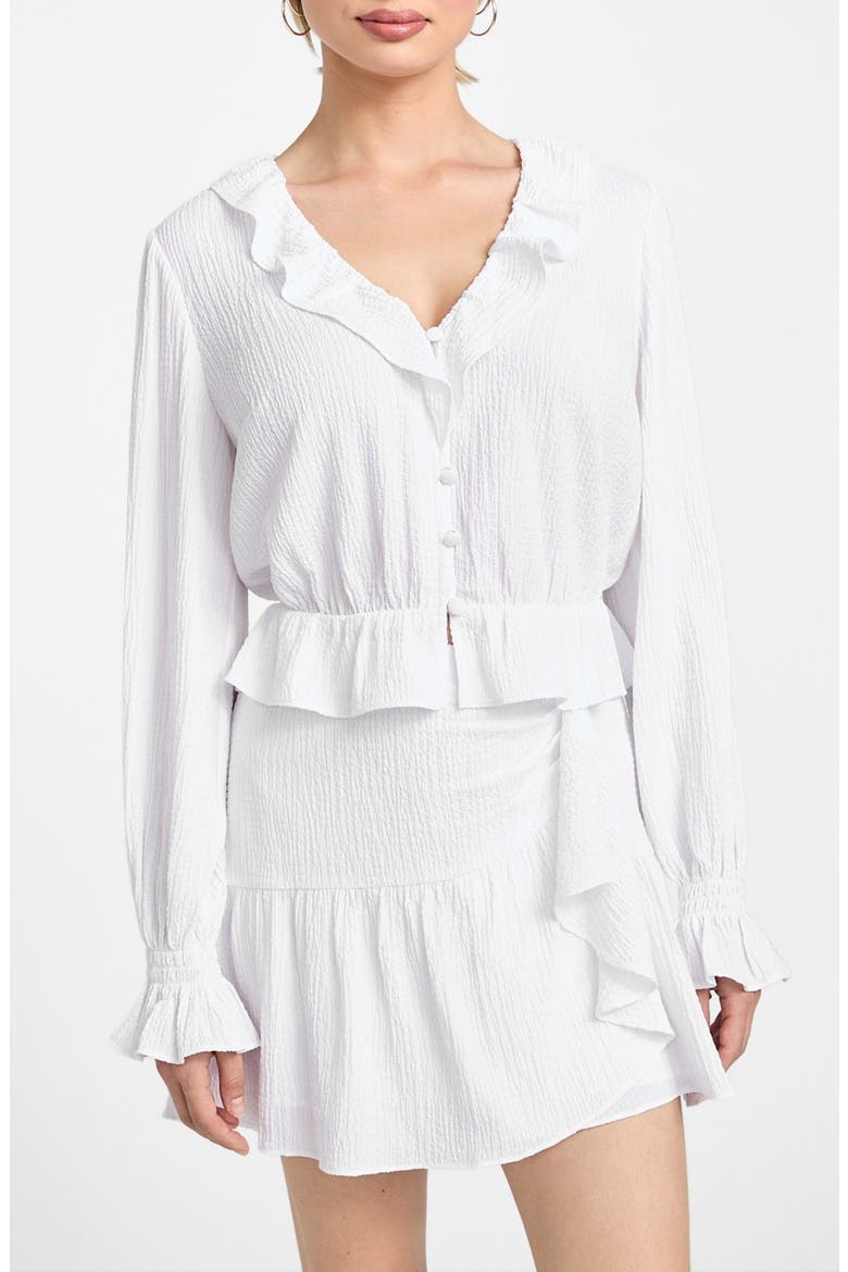 Shaelo Long Sleeve Button-Up Crop Top, Main, color, WHITE
