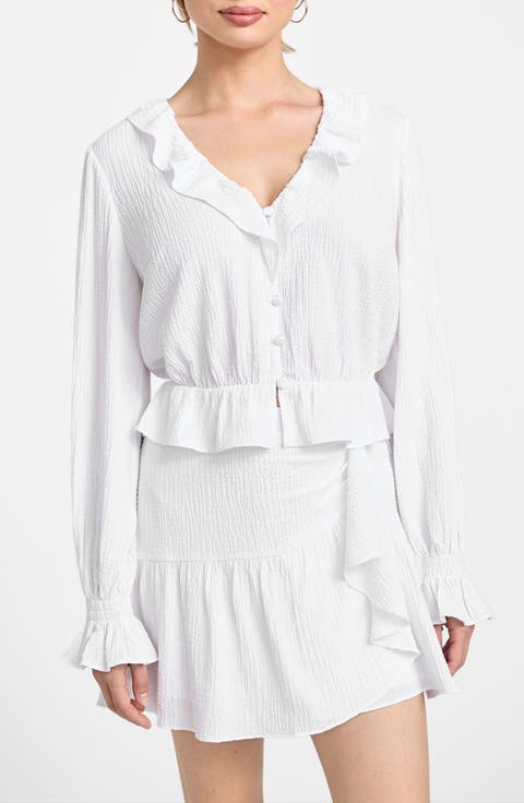 Shaelo Long Sleeve Button-Up Crop Top