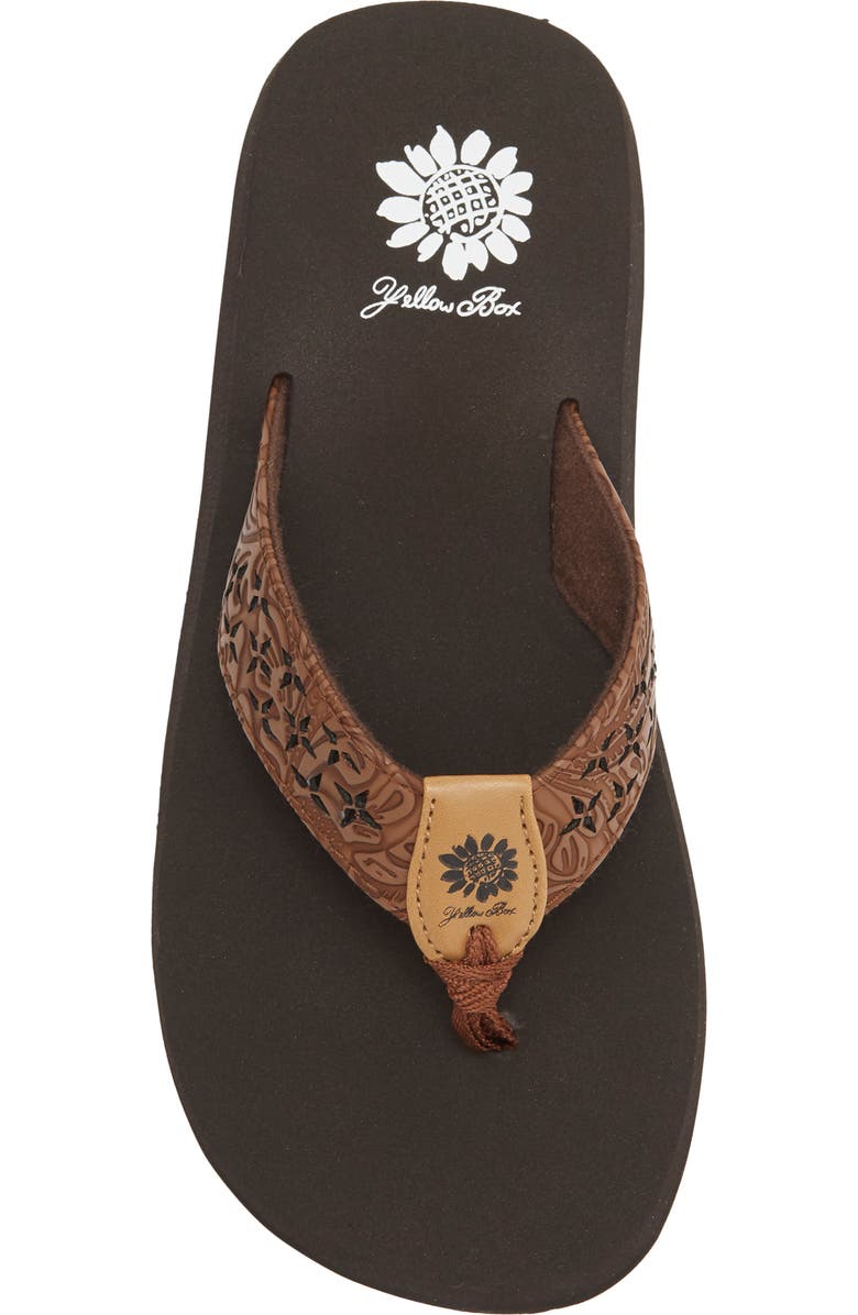 Yellow Box Premium Benji Lasercut Flip Flop, Alternate, color, Dark Brown