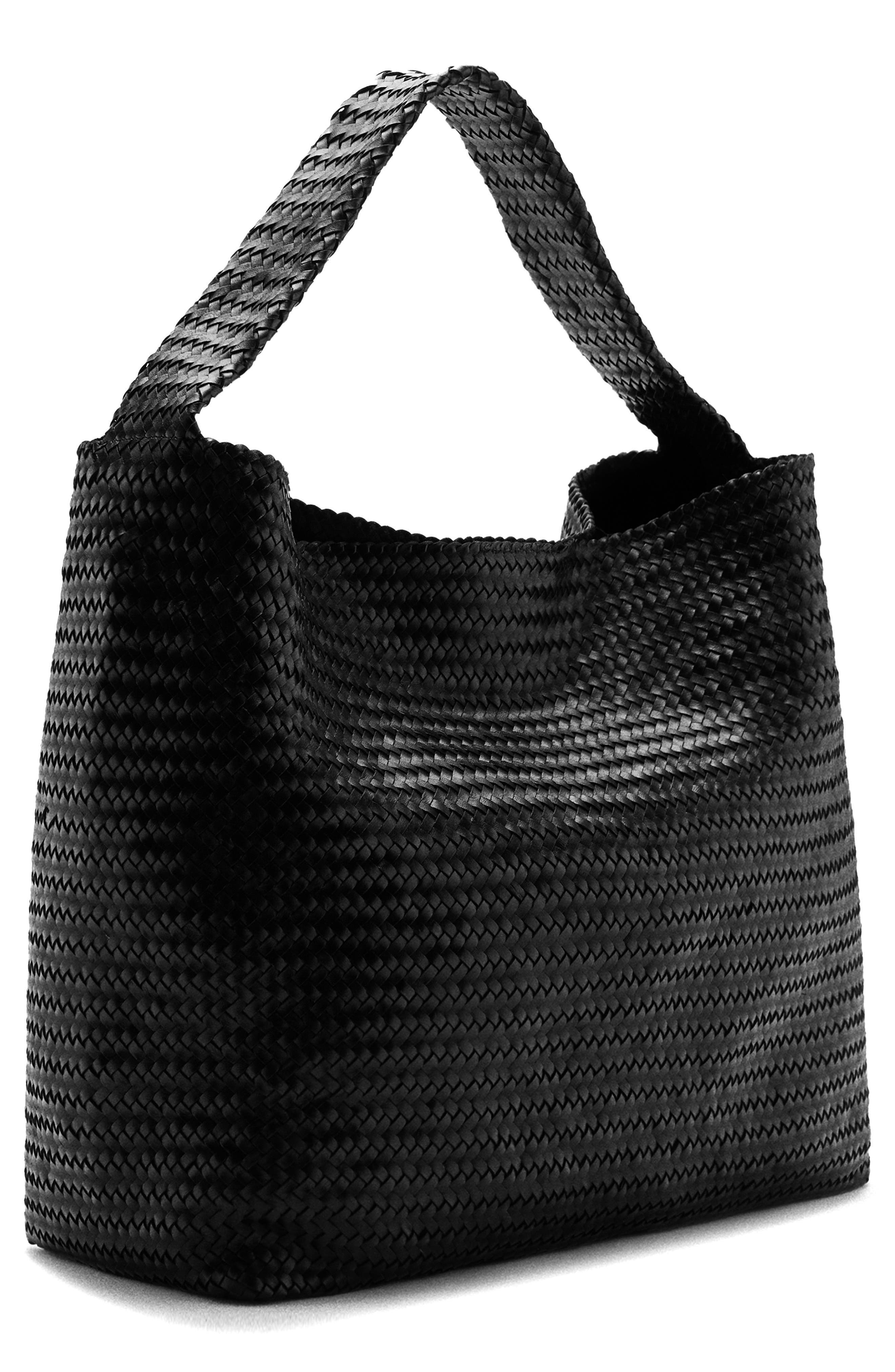 MANGO Medium Braided Leather Bucket Bag, Alternate, color, 