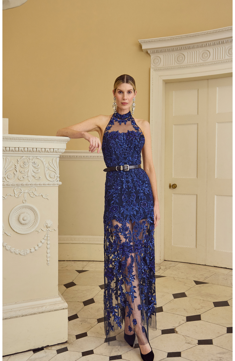 Temperley London Genevieve Halter Gown, Alternate, color, Midnight