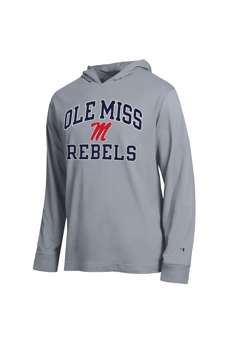 Men's Champion  Heather Gray Ole Miss Rebels High Motor All-Star Long Sleeve Hooded T-Shirt, Alternate, color, Heather Gray