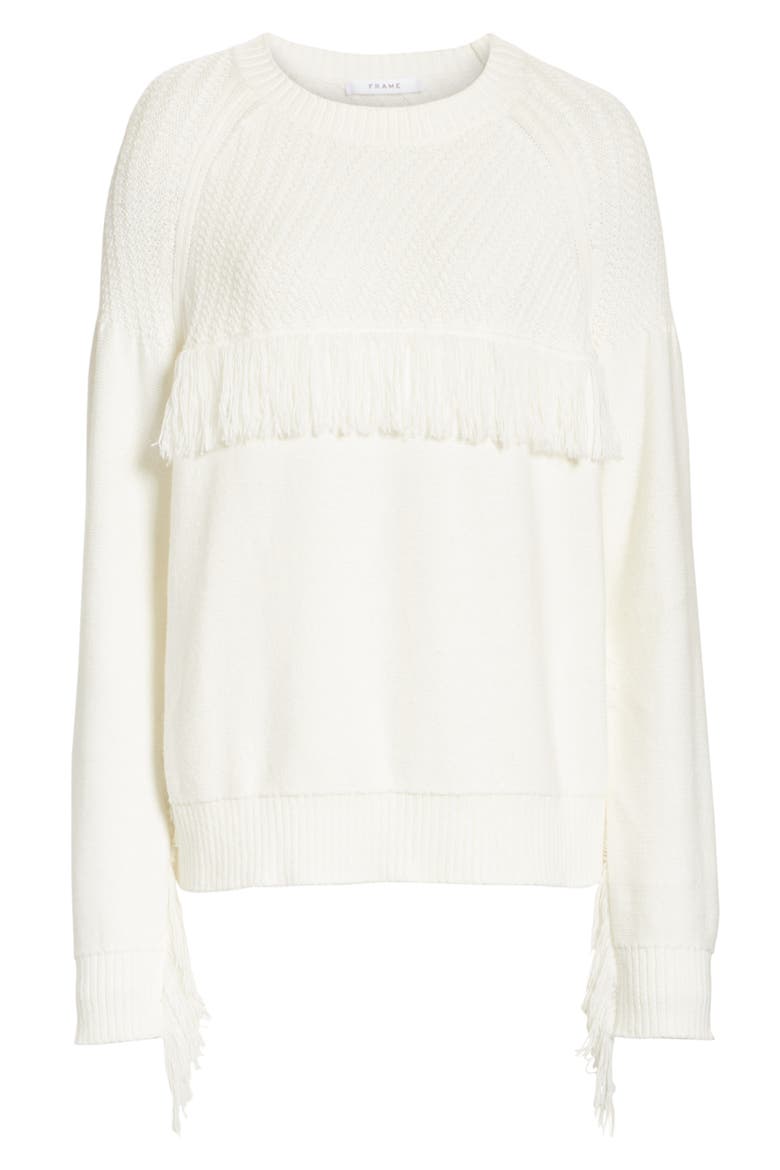 Fringe Crewneck Sweater, Alternate, color, OFF WHITE