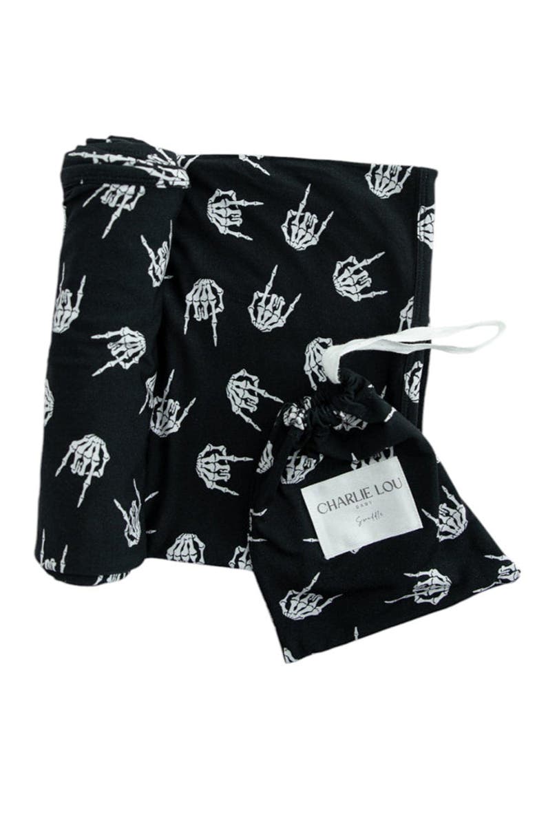 Charlie Lou Baby<sup>®</sup> Rock N' Skull Stretchy Swaddle, Alternate, color, Black