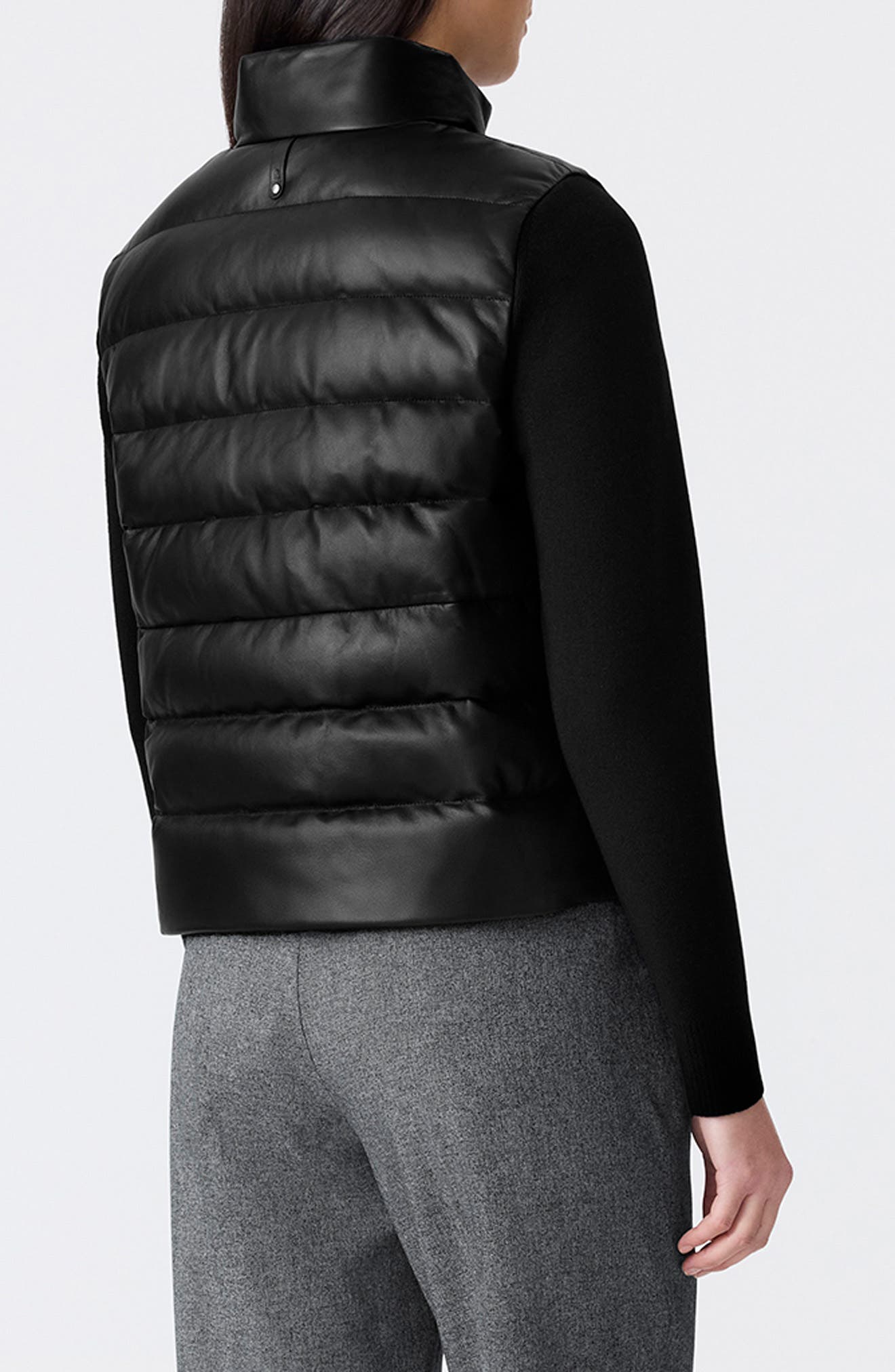 Leelo Leather & Wool Blend Hybrid Down Bomber Jacket - image 2