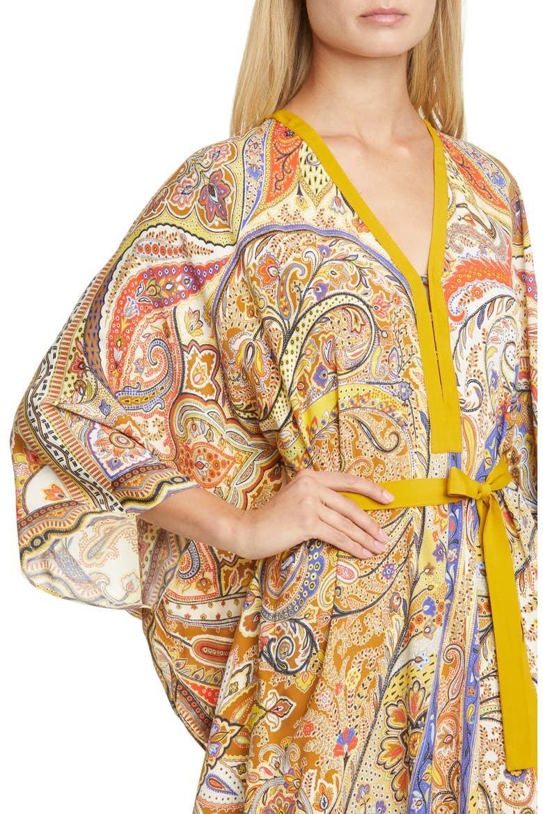 Belted Paisley Cover-Up Caftan, Alternate, color, BEIGE