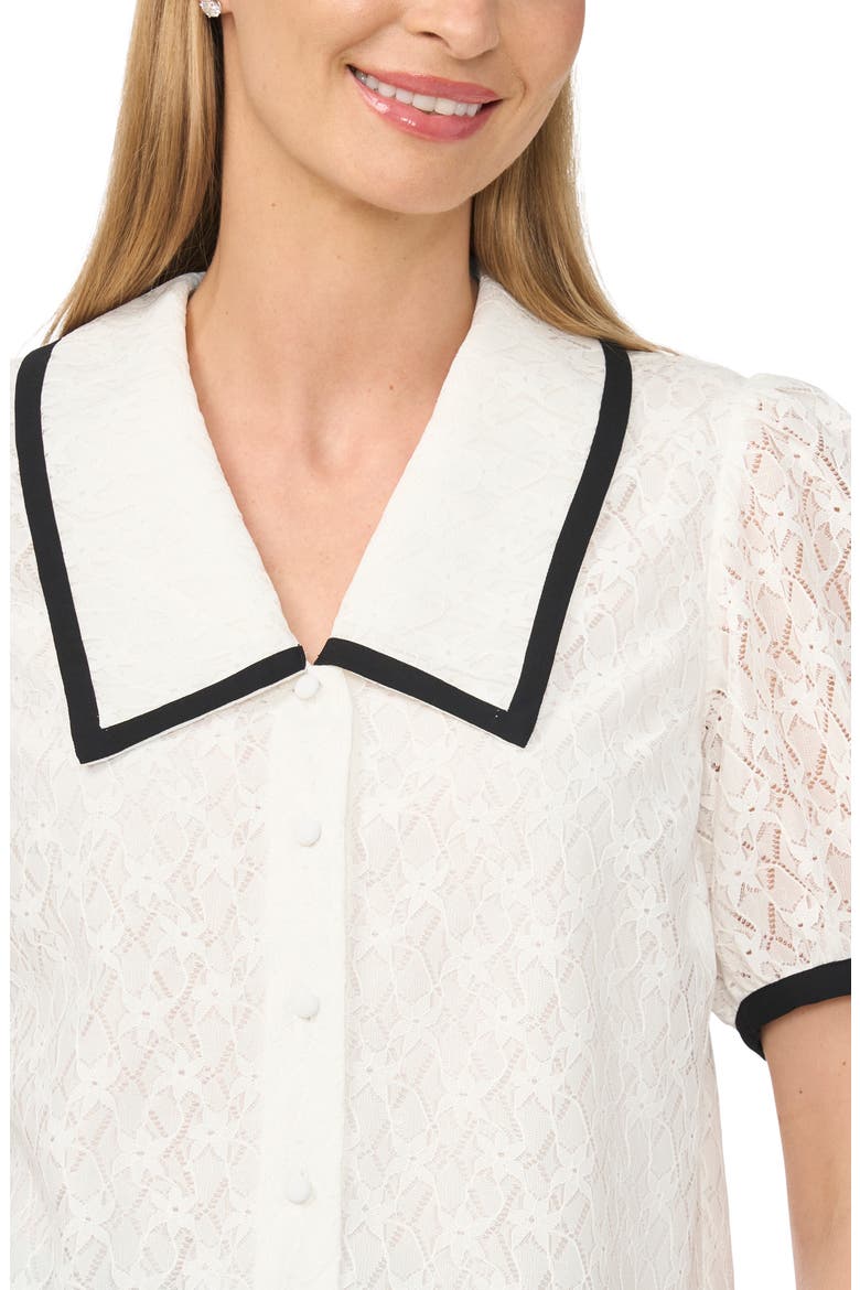 Contrast Trim Lace Puff Sleeve Top, Alternate, color, NEW IVORY