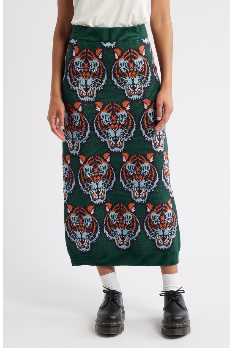 Wild Things Knit Midi Skirt, Main, color, GREEN