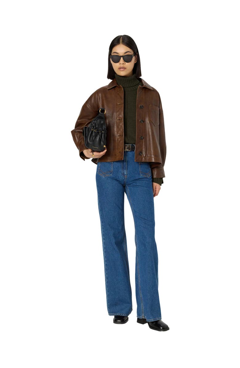 GERARD DAREL Nicole Leather Button Front Jacket, Alternate, color, Brown