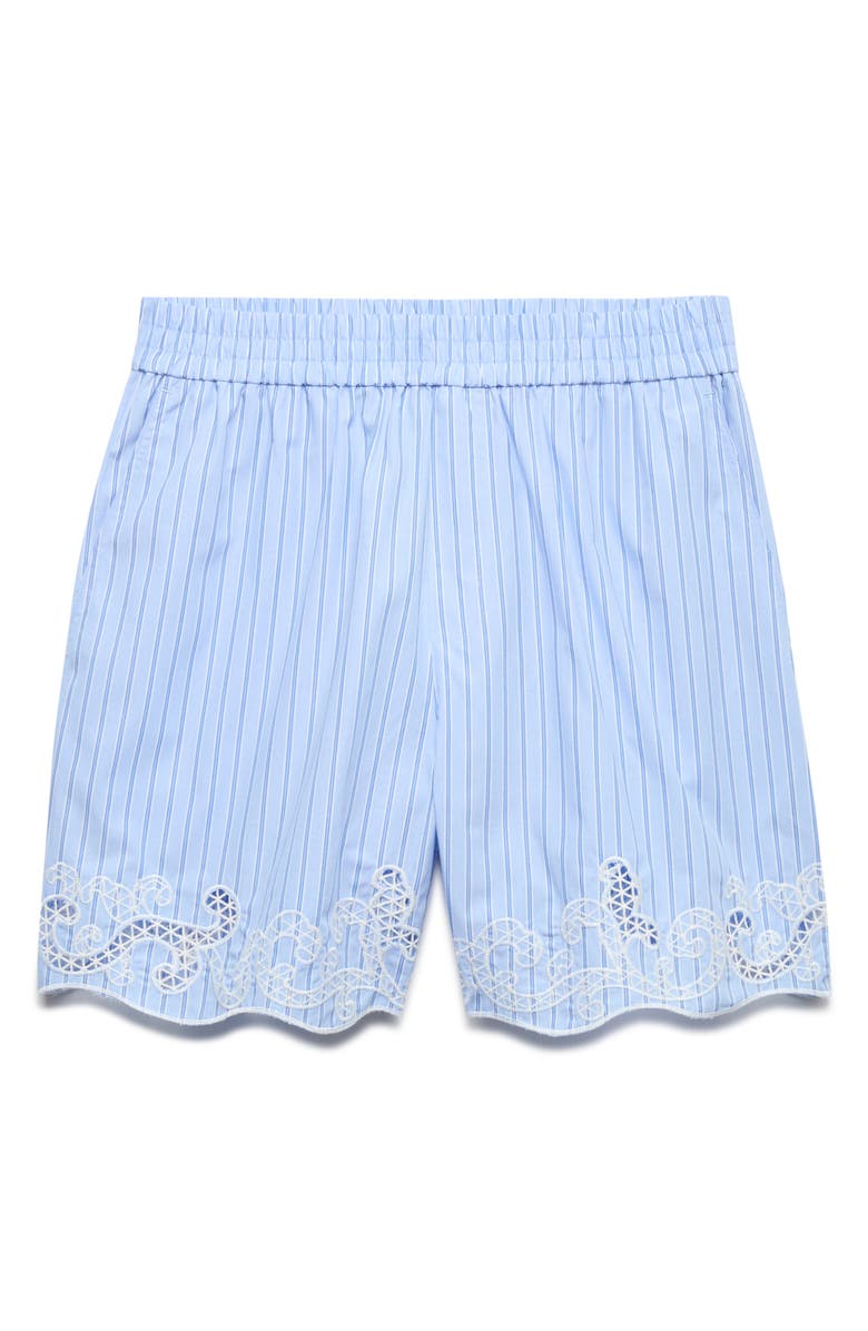M&S Embroidery Stripe Shorts, Main, color, Blue
