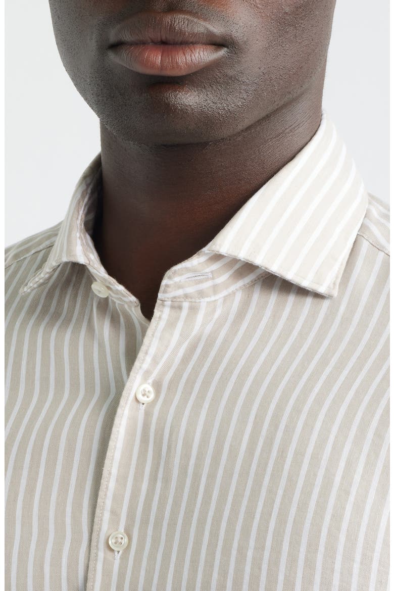Slim Fit Stripe Non-Iron Cotton & Linen Dress Shirt, Alternate, color, BEIGE