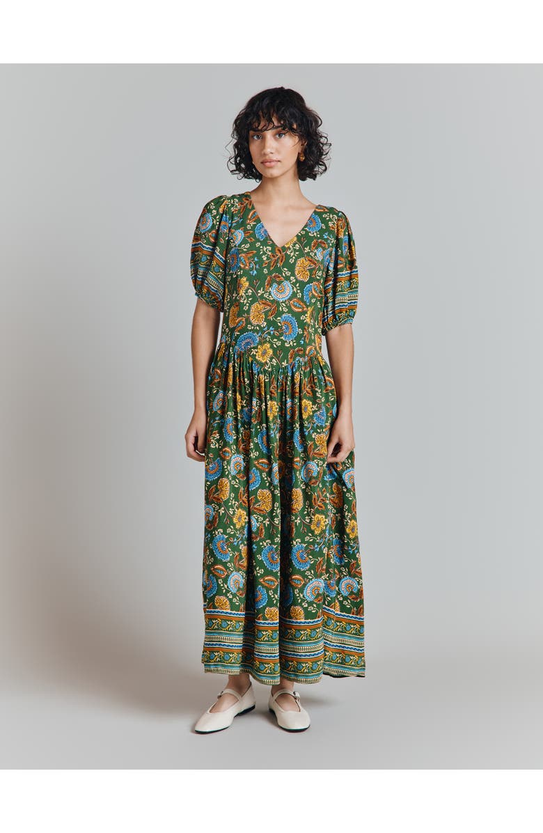 Ghost London Christy Crepe Midi Tea Dress, Main, color, Green Floral