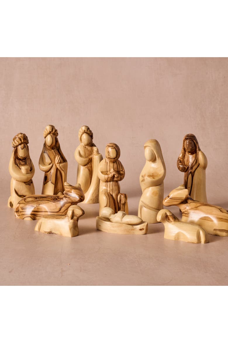 Carved Wood Nativity, Alternate, color, Olive