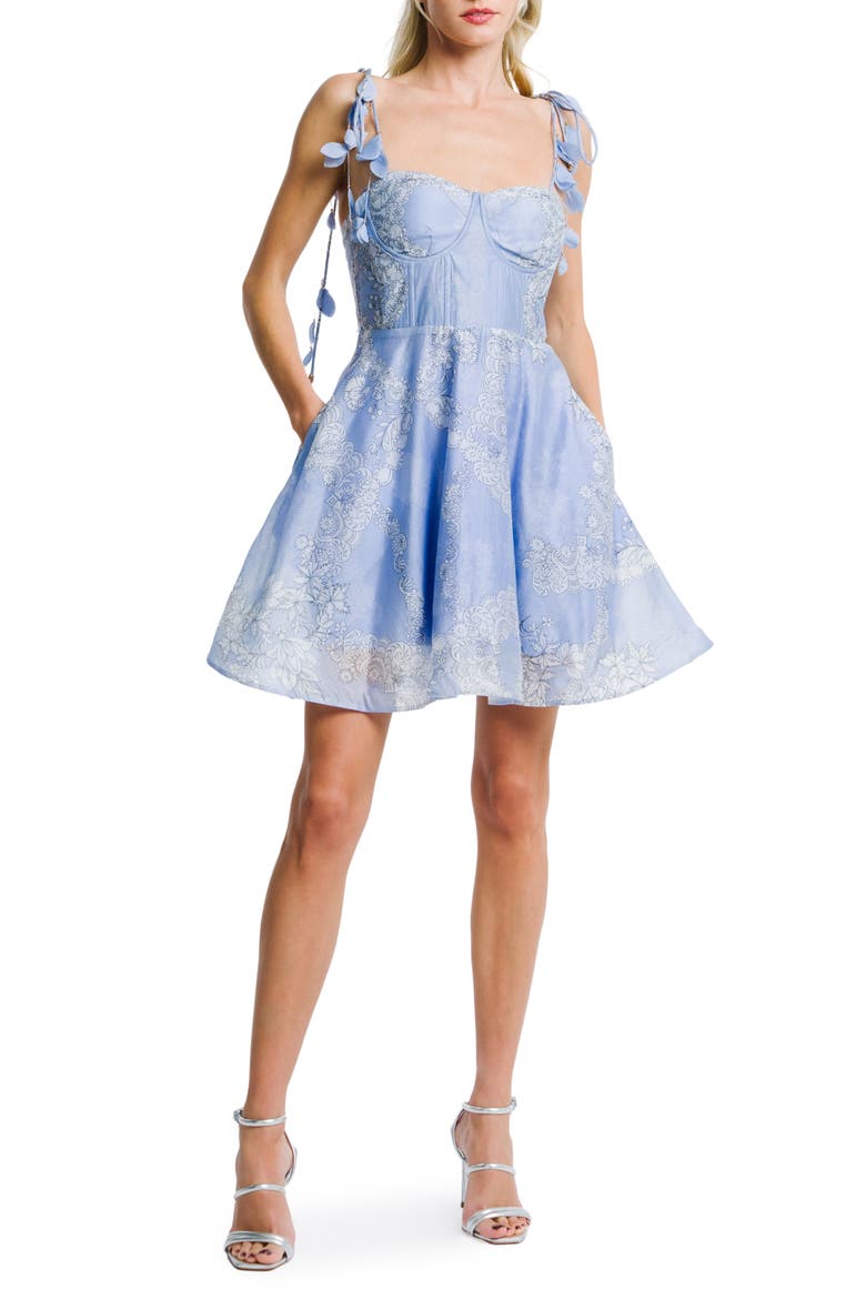 Kaelin Floral Print Voile Minidress, Main, color, BLUE MULTI