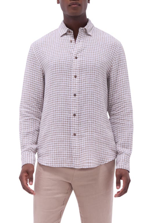 Bugatchi Julian Check Slub Linen Button-up Shirt In Olive