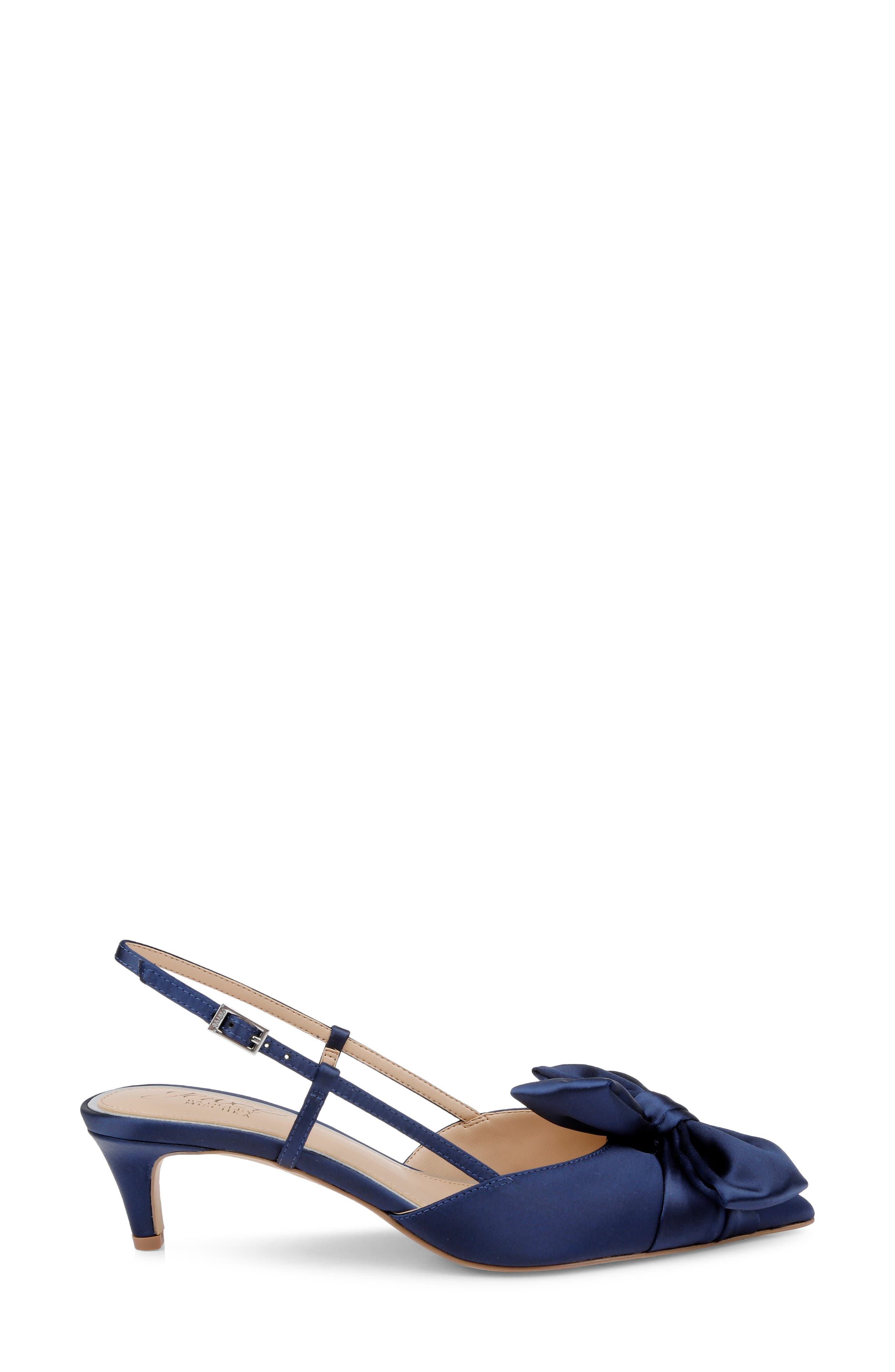 Jewel Badgley Mischka Shoshana Pointed Toe Slingback Pump, Alternate, color, Navy Satin