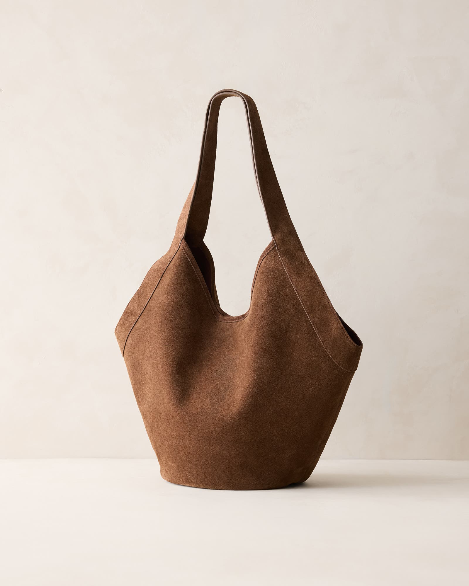 Suede Slouchy V Tote, Main, color, Chocolate Chip