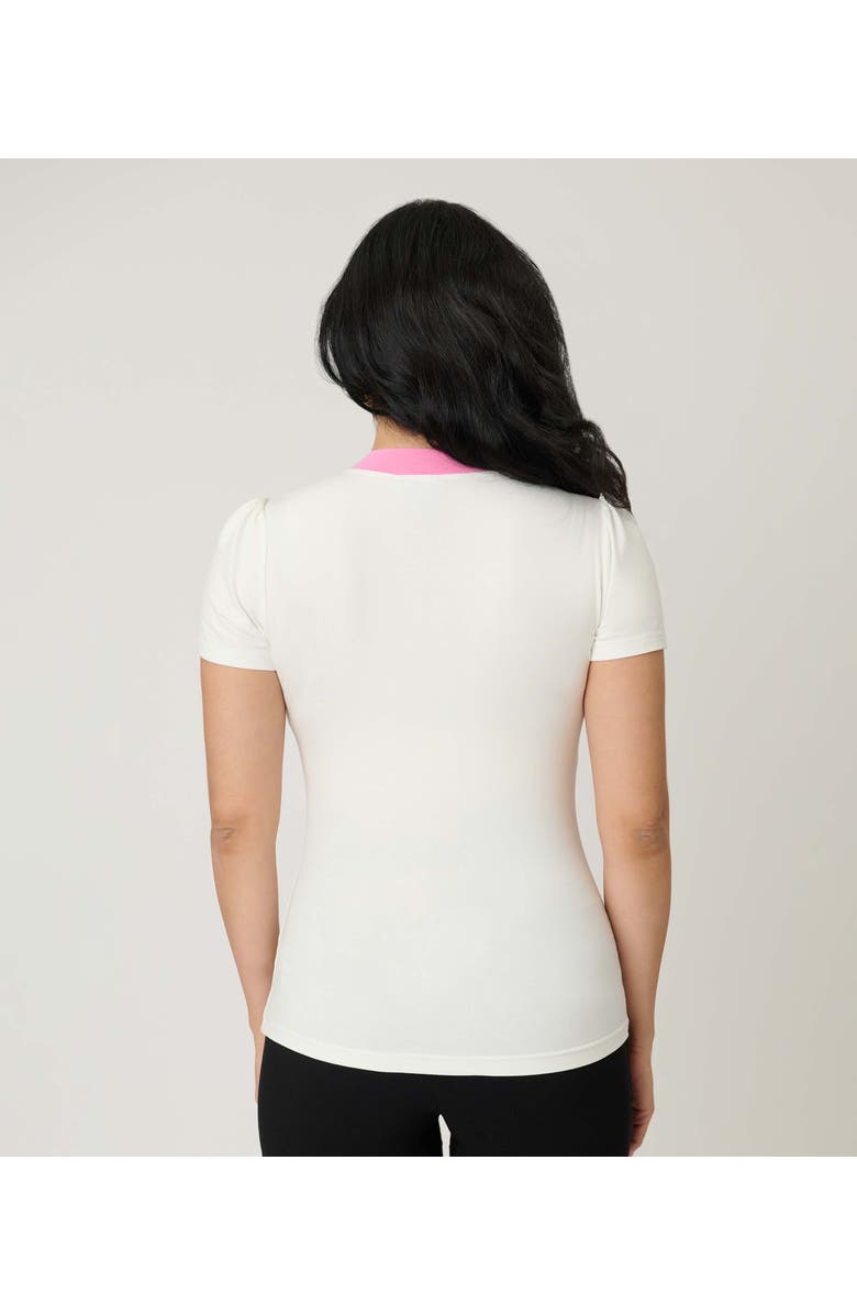 Unique Vintage Short Sleeve Tie Neck Sweetie Knit Top, Alternate, color, White Cat Print