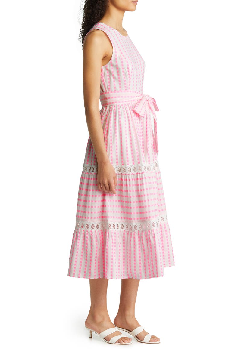 Maybella Gingham Lace Inset Cotton Dress, Alternate, color, PINK ISLE GINGHAM STRIPE